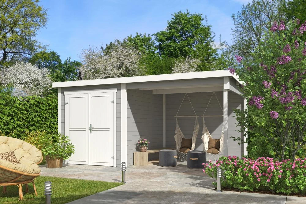 Outdoor Life Blokhut Finn Platinum Grey-Wit 450 x 250 cm - Afbeelding 2